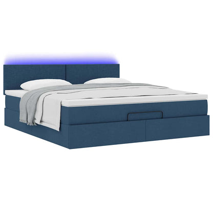 Struttura Letto Pouf con Materasso Blu 160x200 cm in Tessuto | homemem39