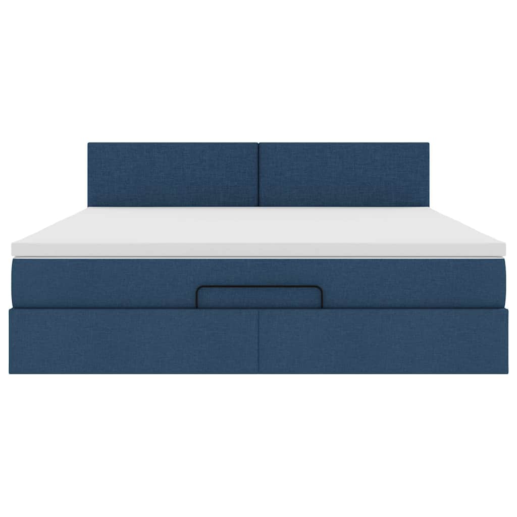 Struttura Letto Pouf con Materasso Blu 160x200 cm in Tessuto | homemem39