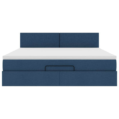 Struttura Letto Pouf con Materasso Blu 160x200 cm in Tessuto | homemem39