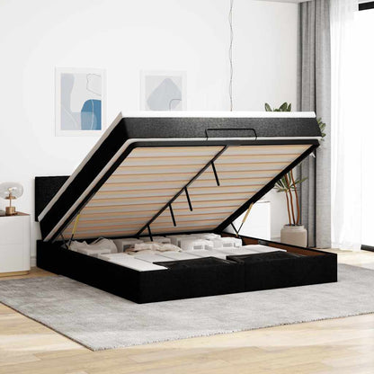 Pouf Letto con Materasso e LED Nero 180x200cm Tessuto | homemem39