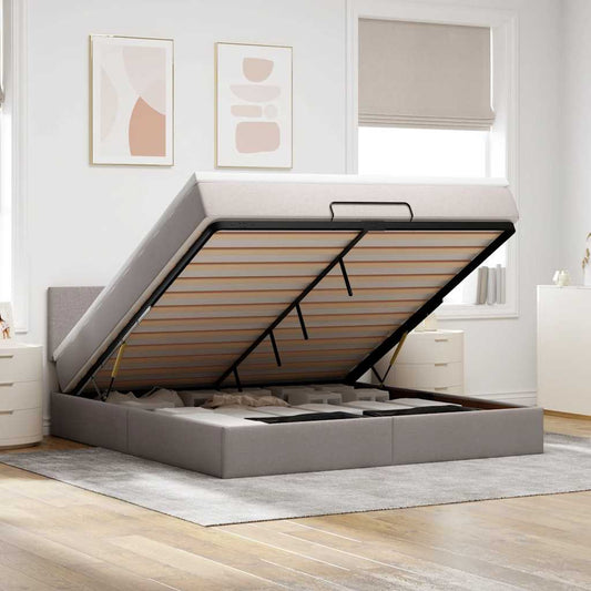 Pouf Letto con Materasso e LED Tortora 180x200cm in Tessuto
