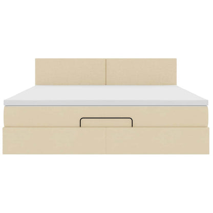 Pouf Letto con Materasso e LED Crema 180x200cm in Tessuto