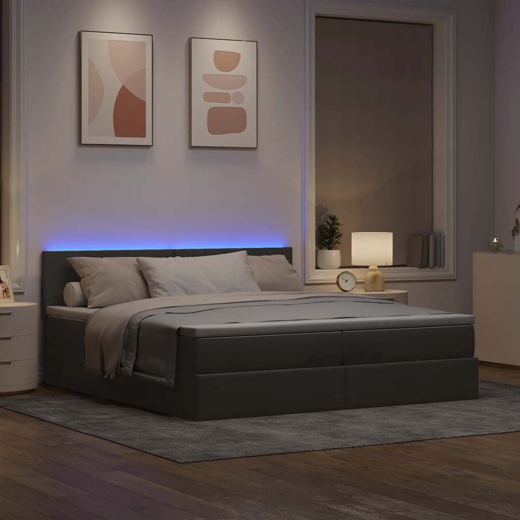 Struttura Letto Pouf con Materassi Tortora 200x200 cm Tessuto | homemem39