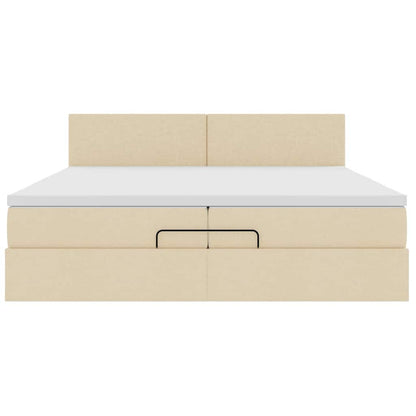 Struttura Letto Pouf con Materassi Crema 200x200 cm in Tessuto