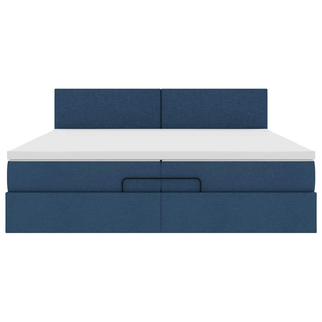 Struttura Letto Pouf con Materassi Blu 200x200 cm in Tessuto