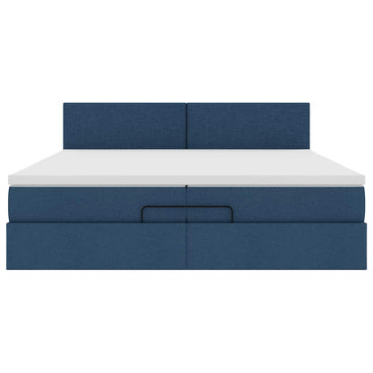 Struttura Letto Pouf con Materassi Blu 200x200 cm in Tessuto