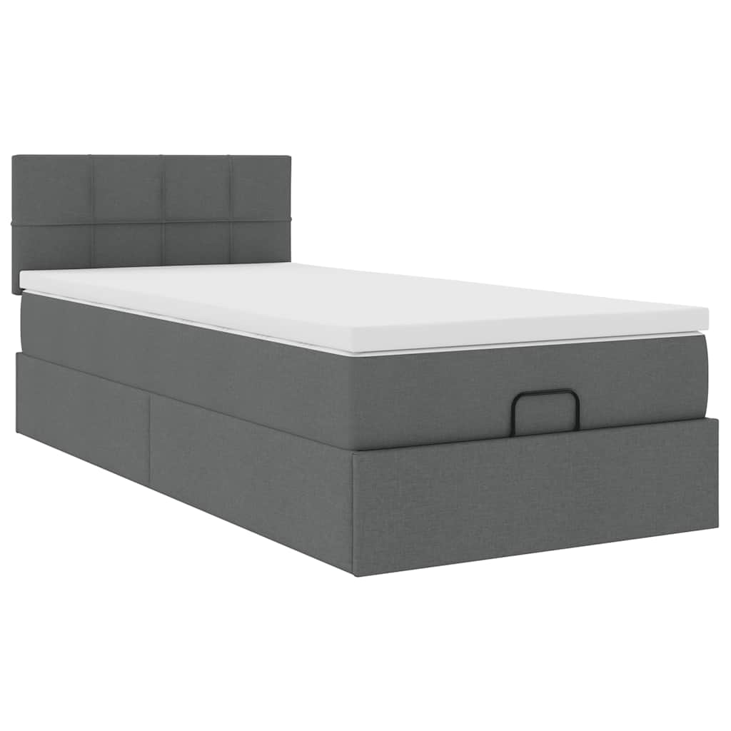 Pouf Letto con Materasso e LED Grigio Scuro 80x200cm in Tessuto