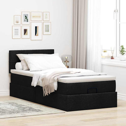 Struttura Letto Pouf con Materasso Nero 80x200 cm in Tessuto