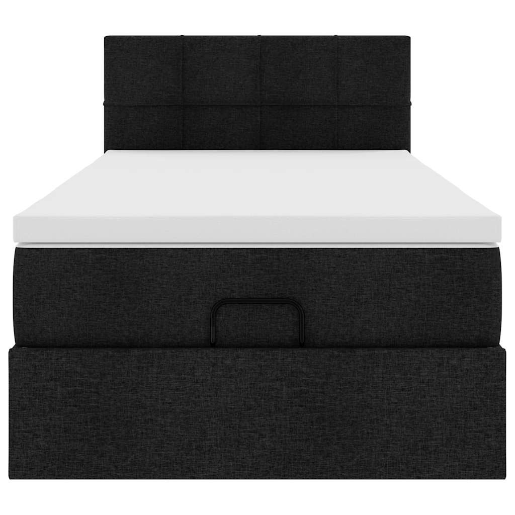 Pouf Letto con Materasso e LED Nero 80x200cm in Tessuto