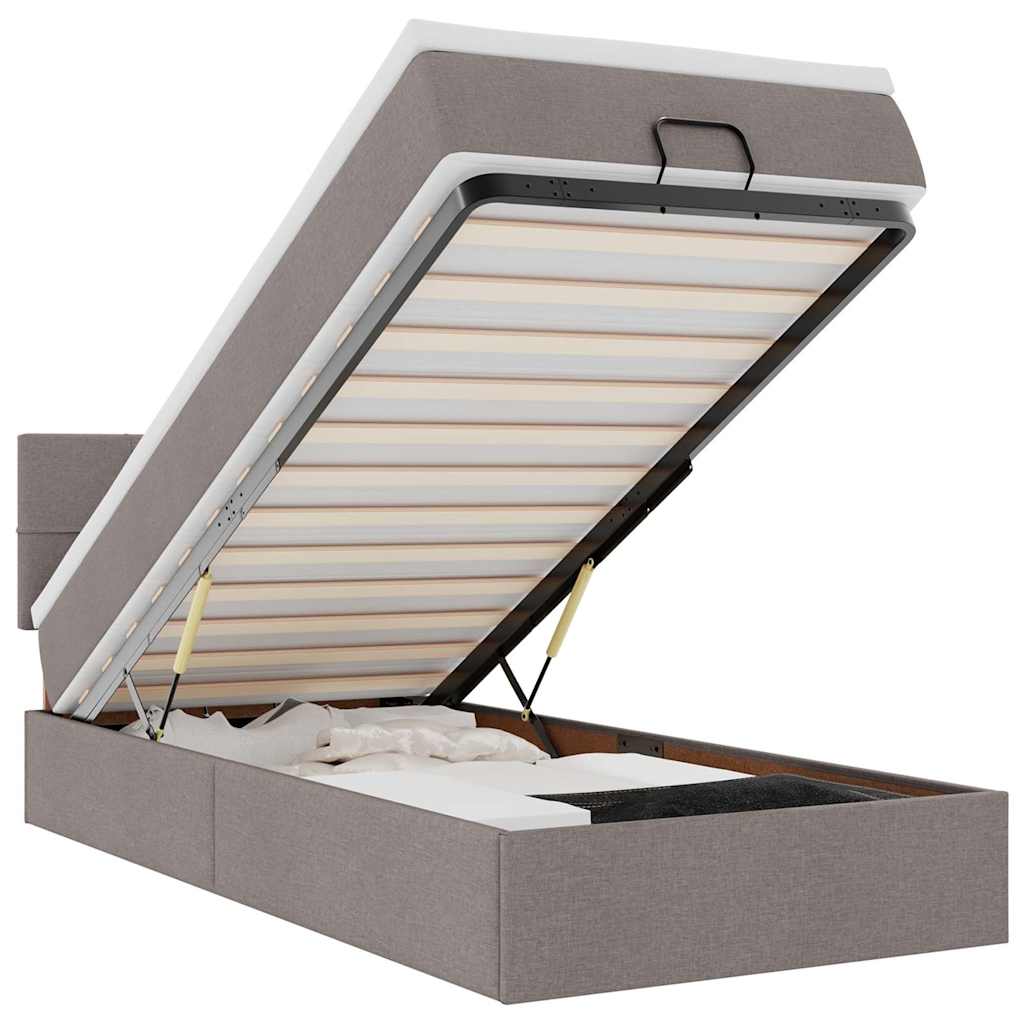 Struttura Letto Pouf con Materasso Tortora 80x200 cm in Tessuto