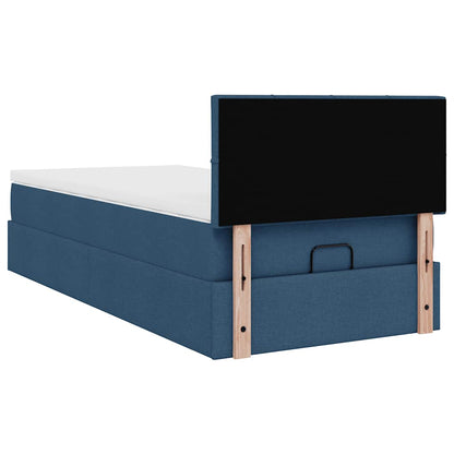 Struttura Letto Pouf con Materasso Blu 90x190 cm in Tessuto