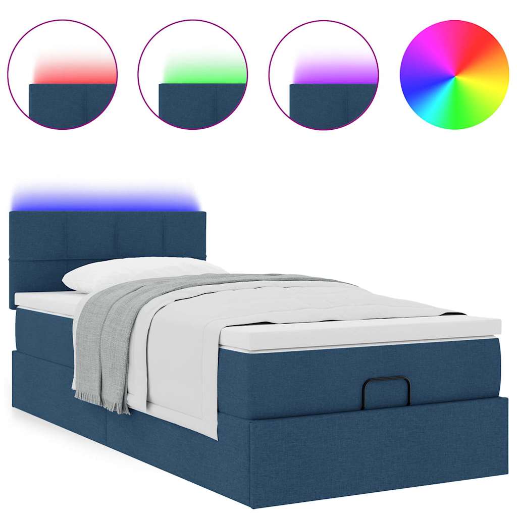 Struttura Letto Pouf con Materasso Blu 90x190 cm in Tessuto | homemem39