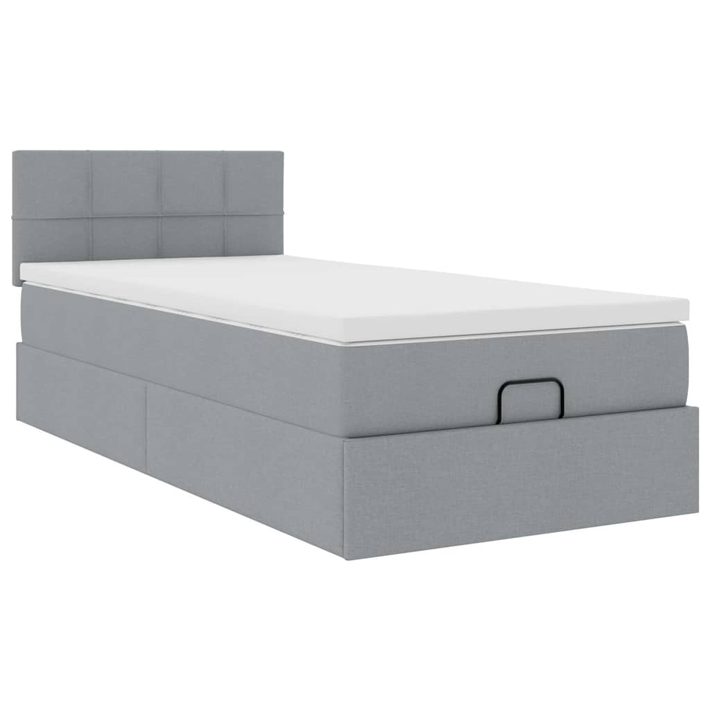 Pouf Letto con Materasso e LED Grigio Chiaro 90x200 cm Tessuto