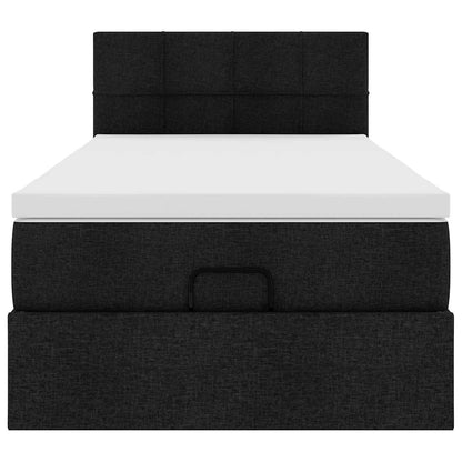 Pouf Letto con Materasso Nero 90x200 cm in Tessuto