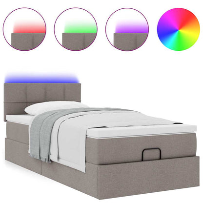 Pouf Letto con Materasso e LED Tortora 90x200 cm in Tessuto