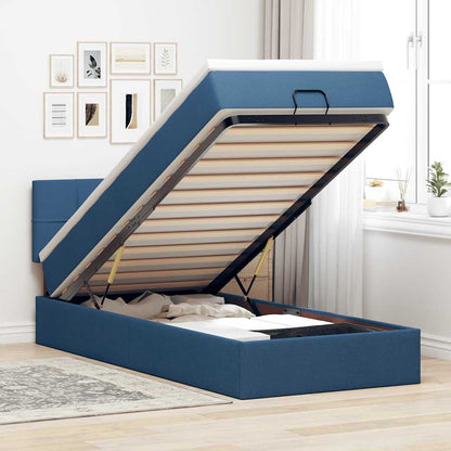 Pouf Letto con Materasso e LED Blu 90x200 cm in Tessuto