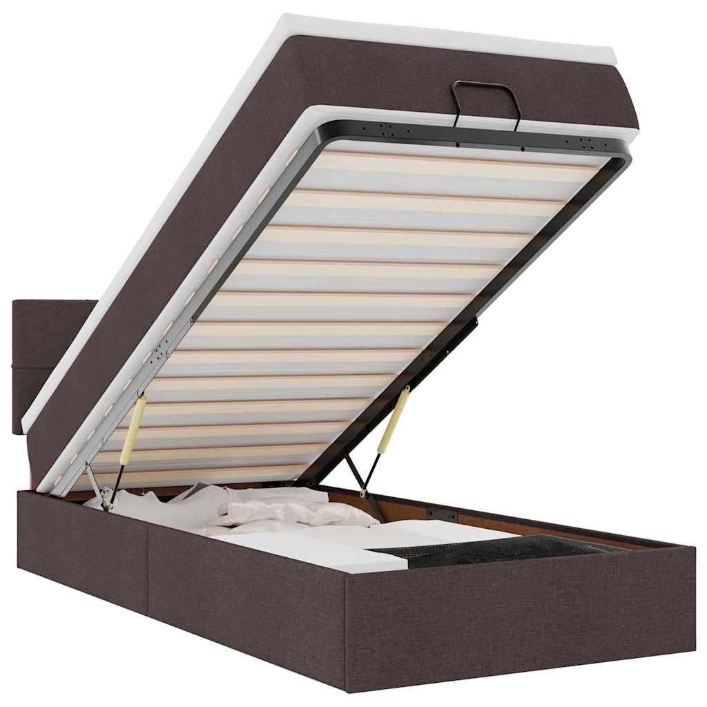 Pouf Letto con Materasso Marrone Scuro 100x200 cm in Tessuto - homemem39