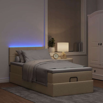 Pouf Letto con Materasso Crema 100x200 cm in Tessuto