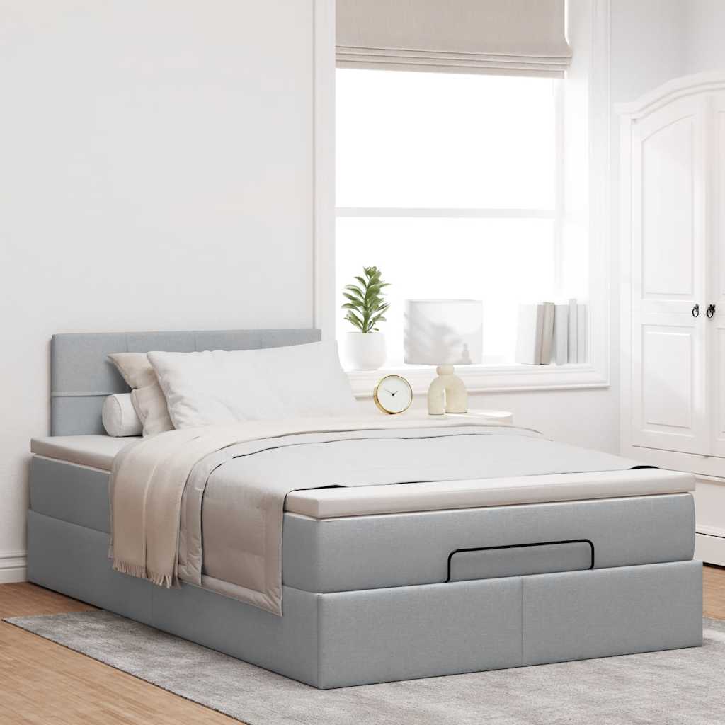 Pouf Letto con Materasso Grigio Chiaro 120x190 cm in Tessuto