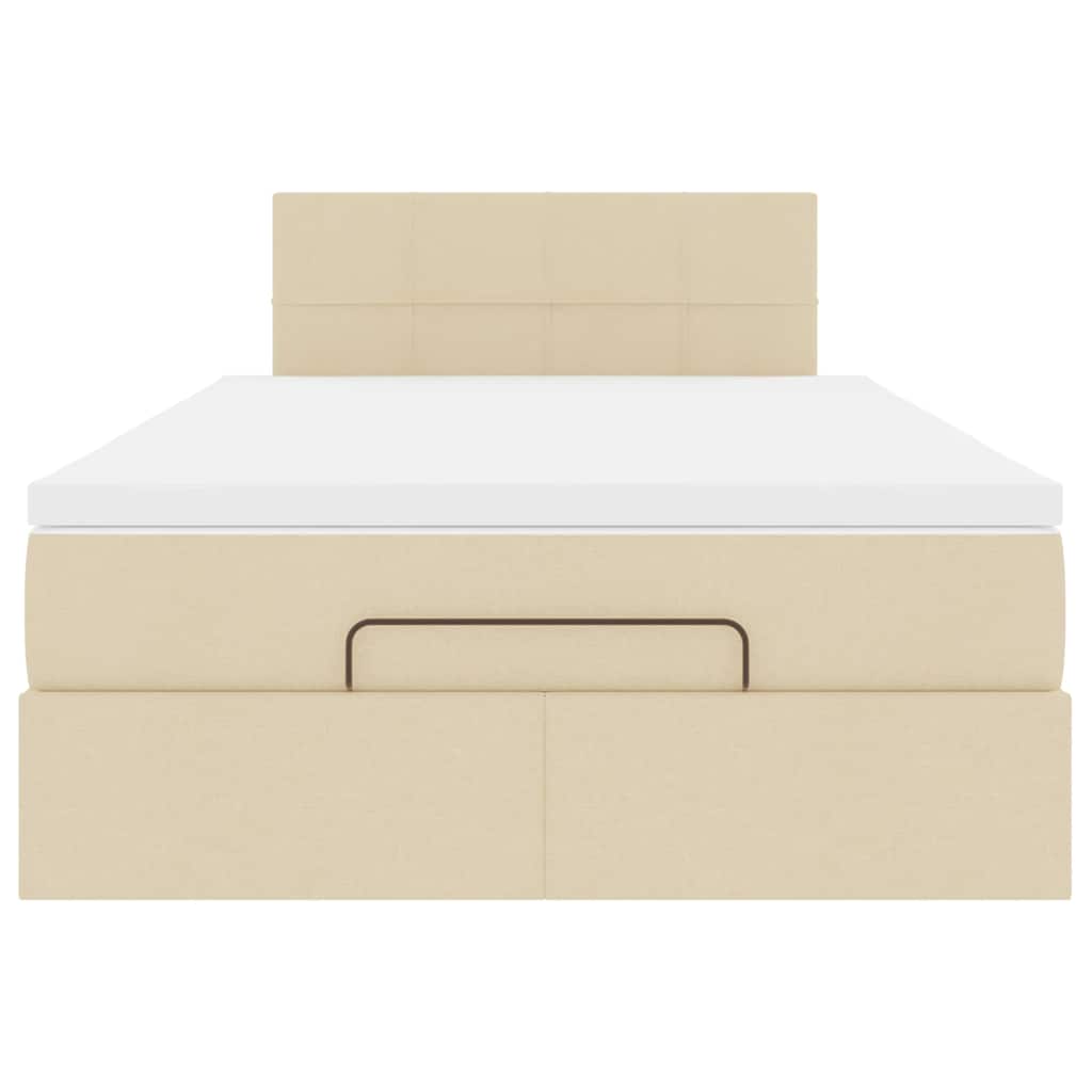 Pouf Letto con Materasso e LED Crema 120x190cm in Tessuto