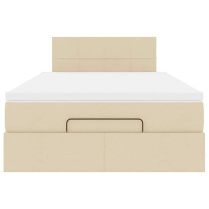Pouf Letto con Materasso e LED Crema 120x190cm in Tessuto
