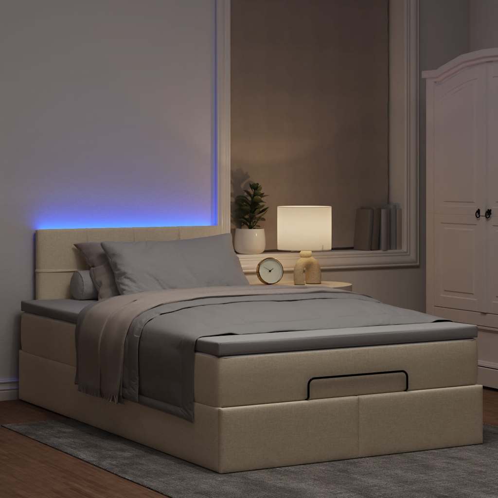 Struttura Letto Pouf con Materasso Crema 120x200 cm in Tessuto | homemem39