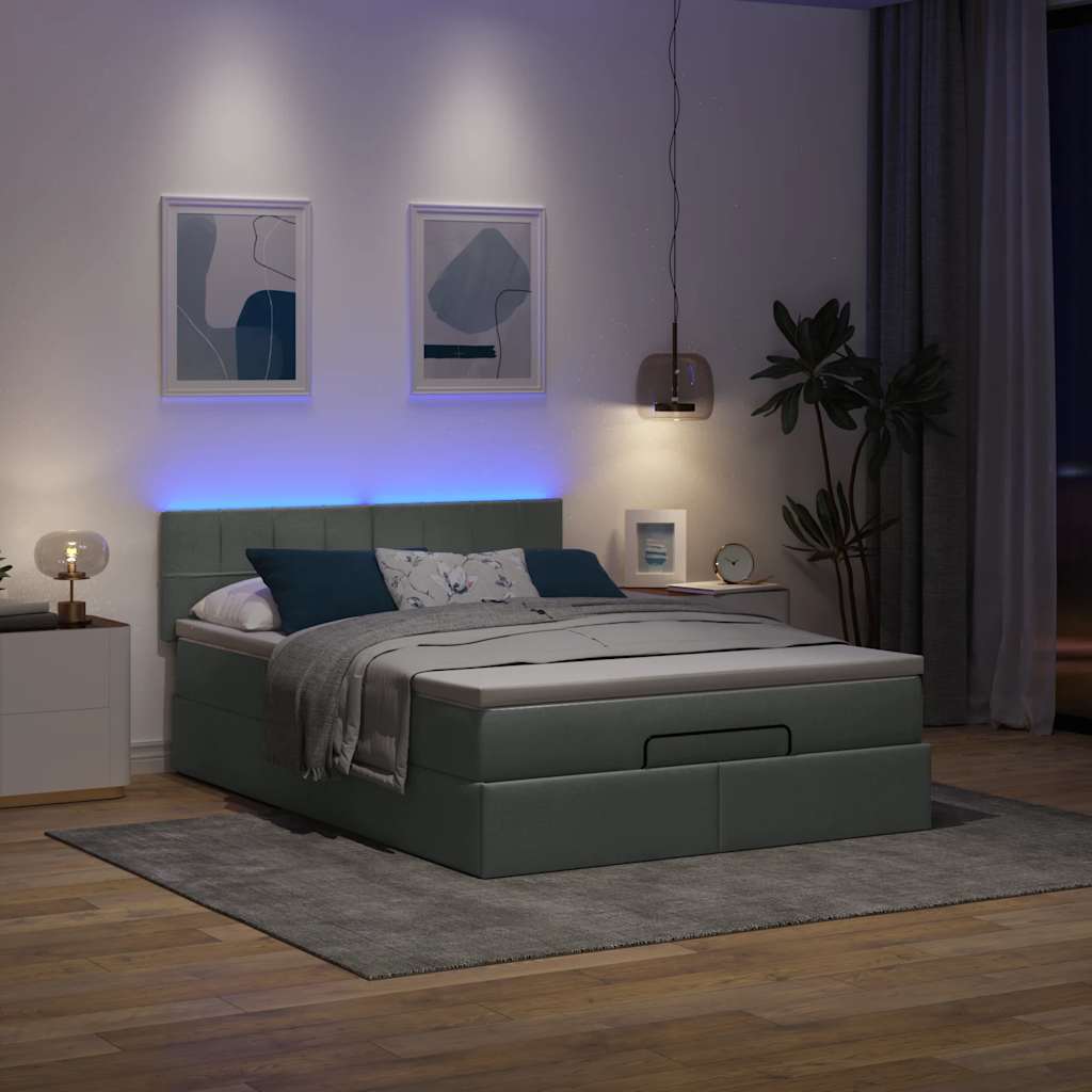Pouf Letto con Materasso e LED Grigio Scuro 140x190 cm | homemem39