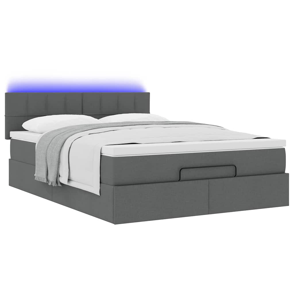 Pouf Letto con Materasso e LED Grigio Scuro 140x190 cm