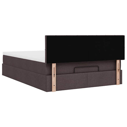 Pouf Letto con Materasso e LED Marrone Scuro 140x190 cm
