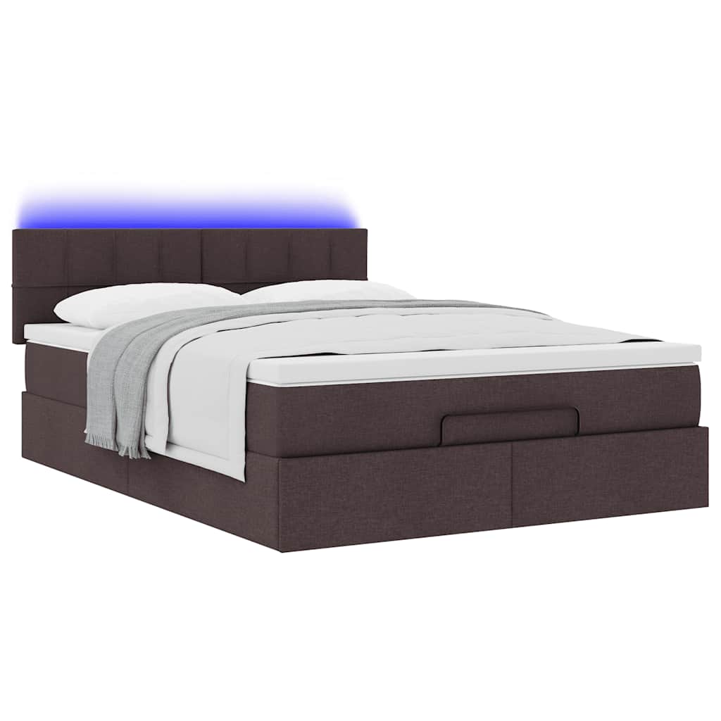 Pouf Letto con Materasso e LED Marrone Scuro 140x190 cm | homemem39