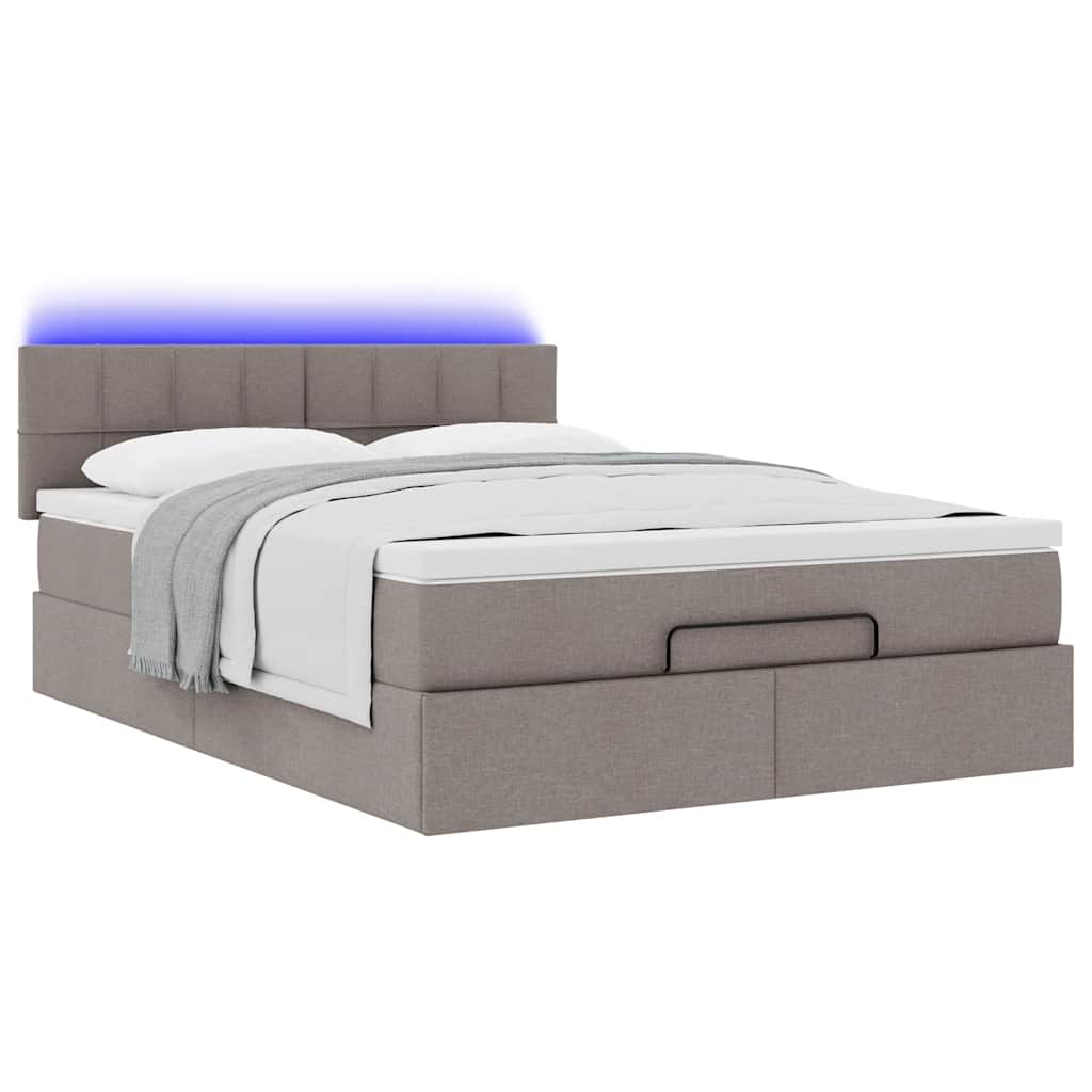 Pouf Letto con Materasso e LED Tortora 140x190 cm in Tessuto | homemem39