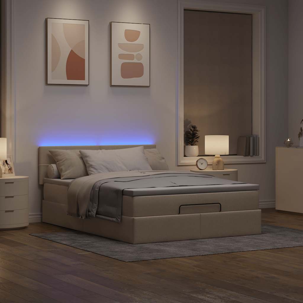 Pouf Letto con Materasso e LED Crema 140x190 cm | homemem39
