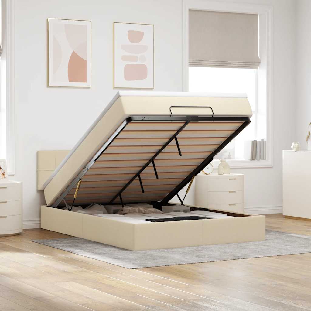 Pouf Letto con Materasso e LED Crema 140x190 cm | homemem39