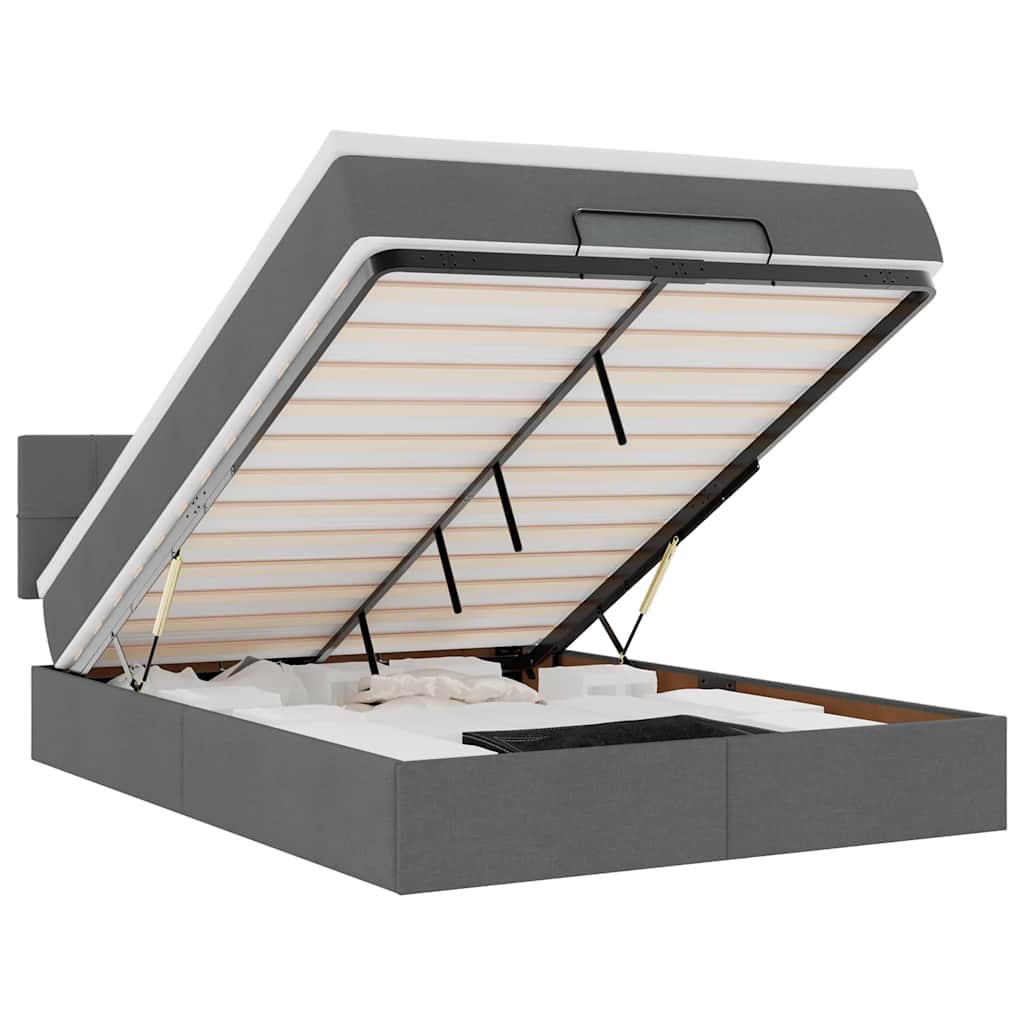 Pouf Letto con Materasso e LED Nero 140x200 cm in Tessuto | homemem39