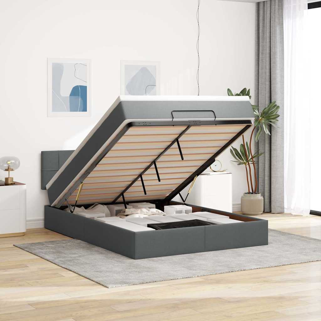 Pouf Letto con Materasso e LED Nero 140x200 cm in Tessuto | homemem39
