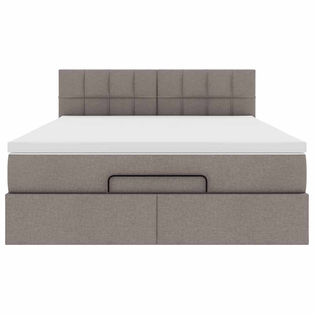 Pouf Letto con Materasso e LED Tortora 140x200 cm in Tessuto