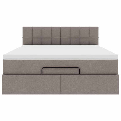 Pouf Letto con Materasso e LED Tortora 140x200 cm in Tessuto