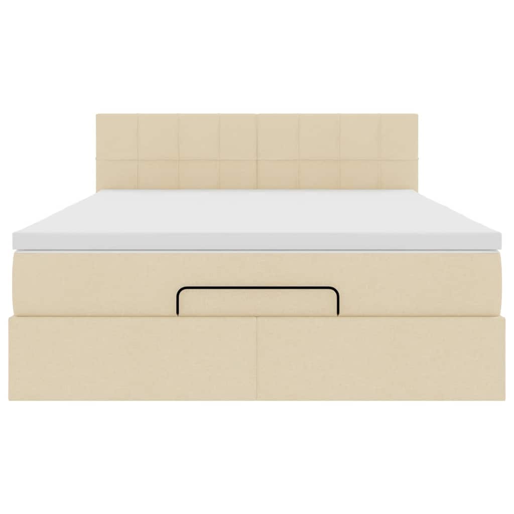 Pouf Letto con Materasso e LED Crema 140x200 cm in Tessuto