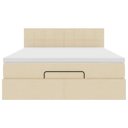 Pouf Letto con Materasso e LED Crema 140x200 cm in Tessuto
