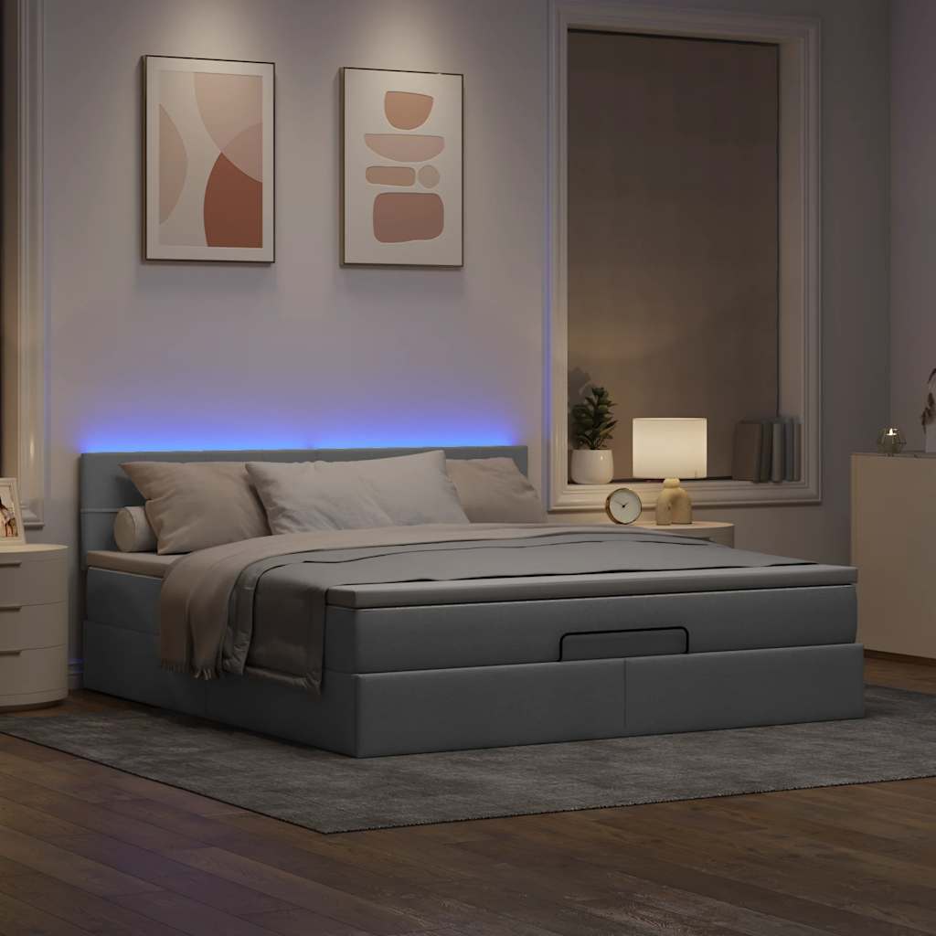 Pouf Letto con Materasso Grigio Chiaro 160x200 cm in Tessuto | homemem39