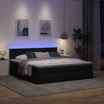 Struttura Letto Pouf con Materasso Nero 160x200 cm in Tessuto | homemem39