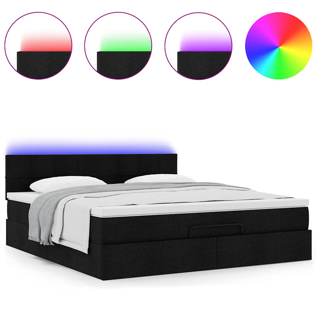 Struttura Letto Pouf con Materasso Nero 160x200 cm in Tessuto | homemem39