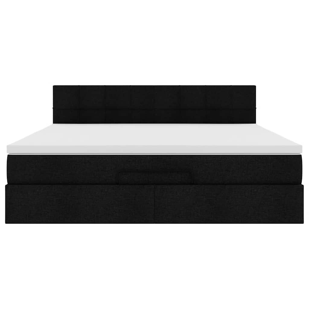 Struttura Letto Pouf con Materasso Nero 160x200 cm in Tessuto