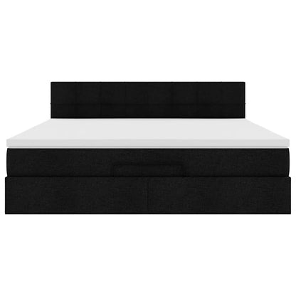 Struttura Letto Pouf con Materasso Nero 160x200 cm in Tessuto