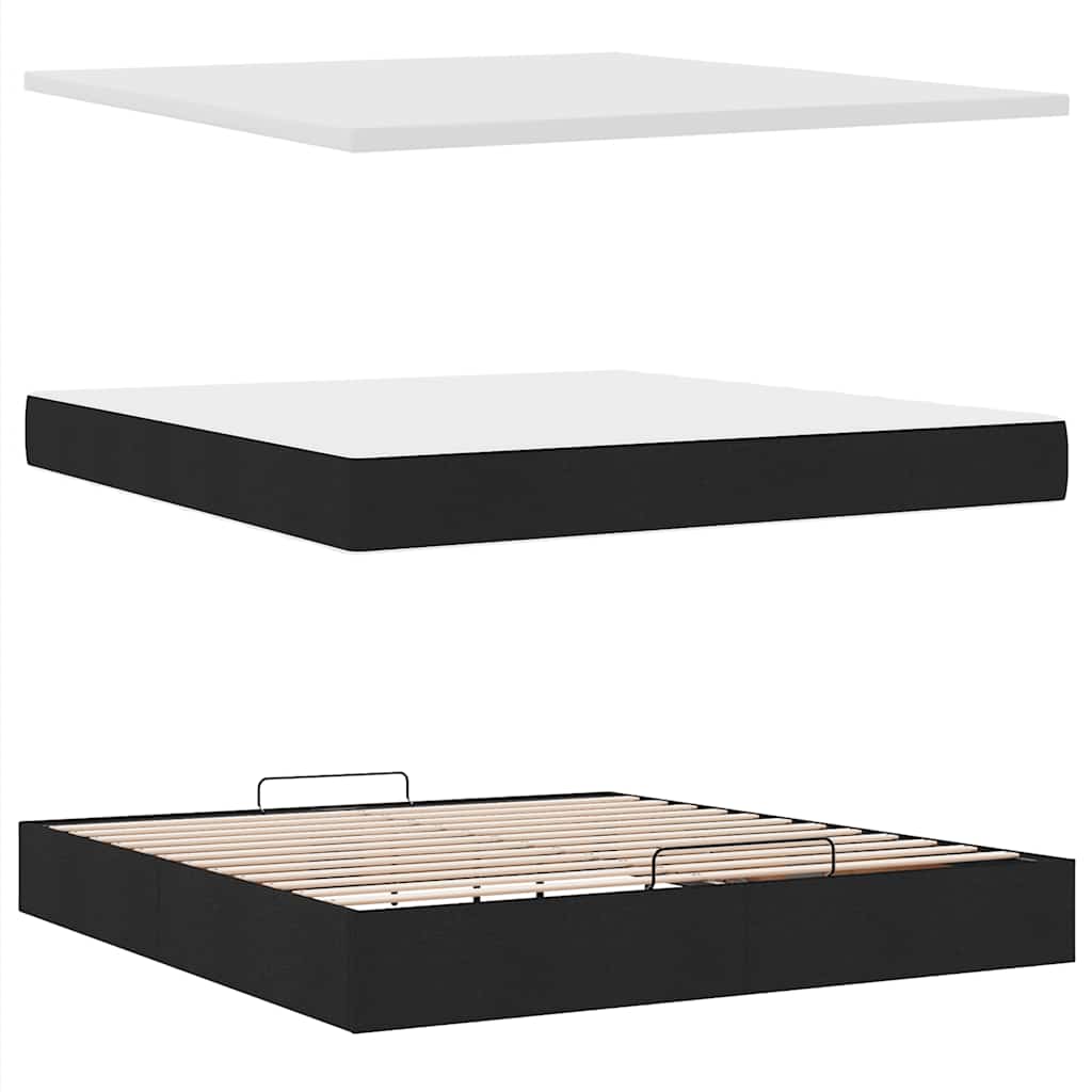 Struttura Letto Pouf con Materasso Nero 160x200 cm in Tessuto | homemem39
