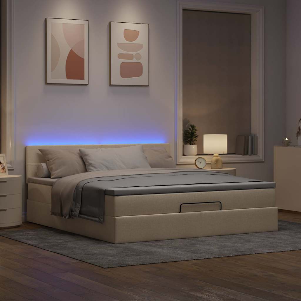 Struttura Letto Pouf con Materasso Crema 160x200 cm in Tessuto | homemem39