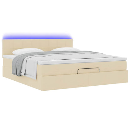 Struttura Letto Pouf con Materasso Crema 160x200 cm in Tessuto | homemem39