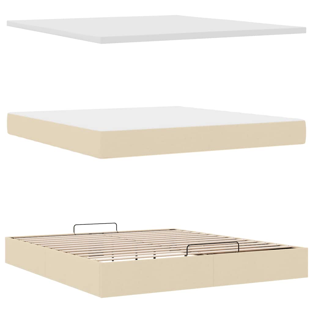 Struttura Letto Pouf con Materasso Crema 160x200 cm in Tessuto | homemem39