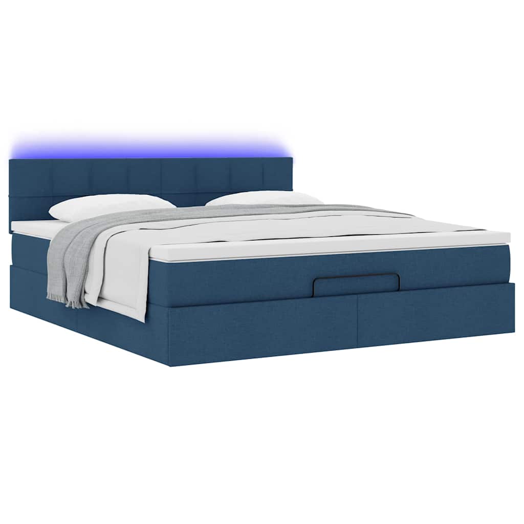 Struttura Letto Pouf con Materasso Blu 160x200 cm in Tessuto | homemem39