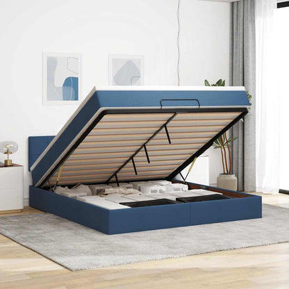 Struttura Letto Pouf con Materasso Blu 160x200 cm in Tessuto